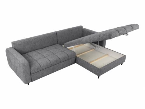 Stūra dīvāns Twist pelēks izvelkams ar veļas kasti