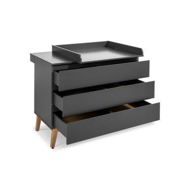 VENTA Kumode ar 3 atvilktnēm. Lamināts, MDF krāsots pelēks, ozols