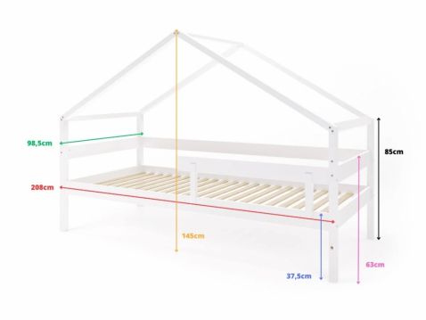 Pusaudžu gulta Hytte - mājiņa balta 90x200