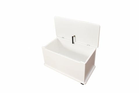 Mantu kaste ar paceļamu vāku un ritenīšiem balts, bērnu mēbeles