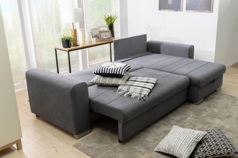 Izvelkams dīvāns PASIR ar 2 veļas kastēm. Guļamā daļa: 140x220 cm Audums SOLO 266 pelēks