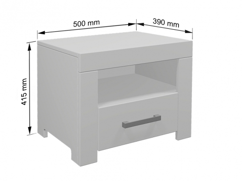 Naktsskapītis Style, izgatavots no lamināta un balta MDF, ražots Latvijā