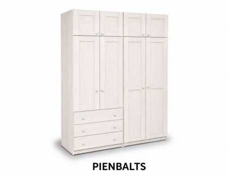 Skapis 4 durvju Santa ar antresoliem pienbalts