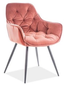 Krēsls CHERRY VELVET ROZĀ MATĒTS tapsēts ar rozā audumu, metāla kājas, saplākšņa 