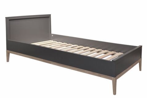 Gulta VENTA 90x200. MDF, krāsots tumši pelēks, ozola masīvkoks, lakots