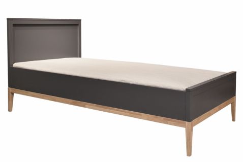 Gulta VENTA 90x200. MDF, krāsots tumši pelēks, ozola masīvkoks, lakots