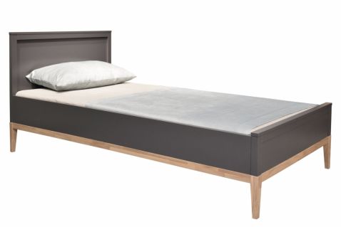 Gulta VENTA 90x200. MDF, krāsots tumši pelēks, ozola masīvkoks, lakots